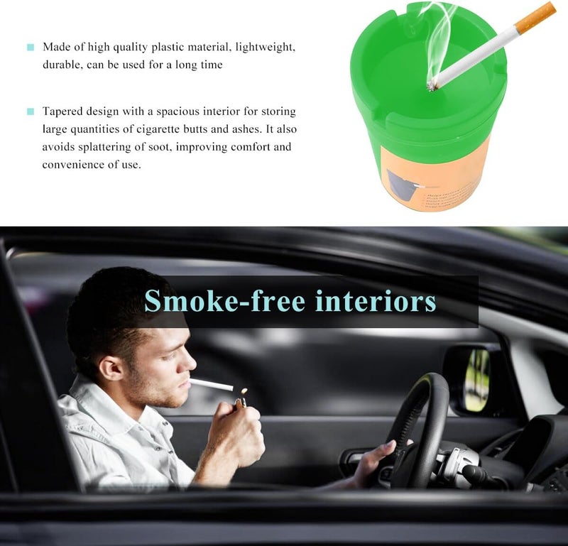 NYTKL Car Ashtray, Plastic Portable Smokeless Self-Extinguishing Vehicle Cigarette Trash Can Ash Tray, Universal Windproof Butt Bucket Ash Holder Organizer for Car Cup Holder (Green) - Image 3